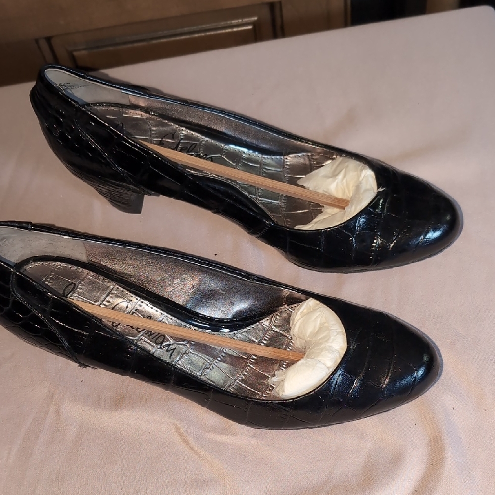 Sam Edelman Black Croc-Patterned Heels